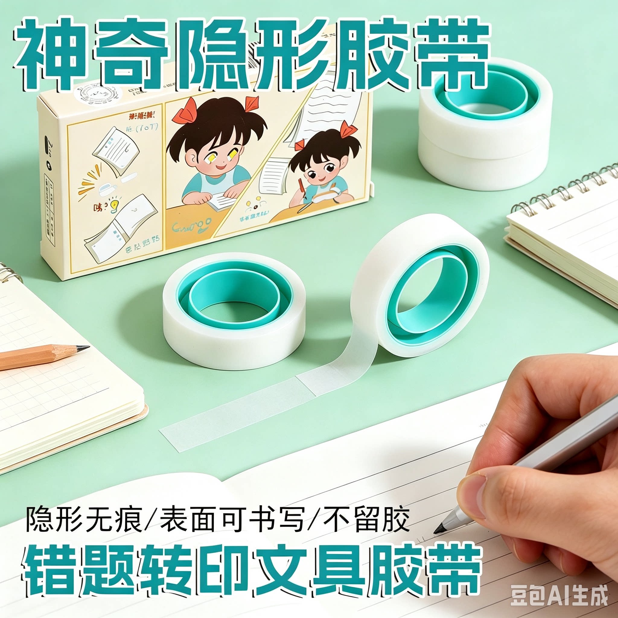 学生隐形错题胶带透明隐形胶带可书写无痕不留胶修补胶带胶布JH