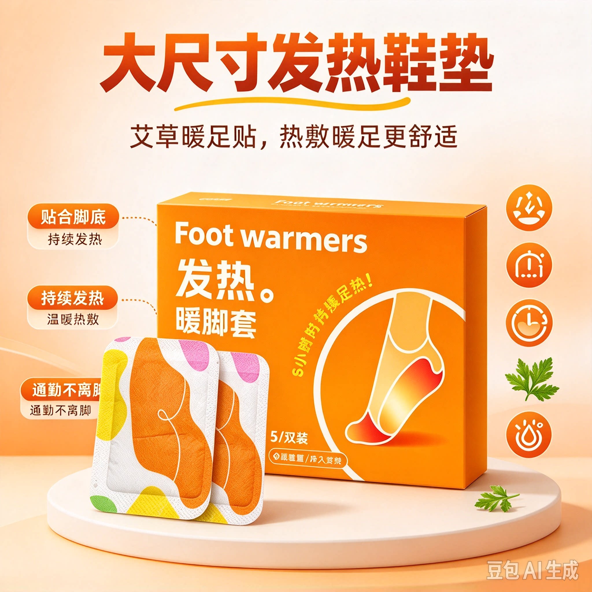【不冷脚】穿戴式暖脚套艾草暖足贴大尺寸发热鞋垫热敷暖足宝JH