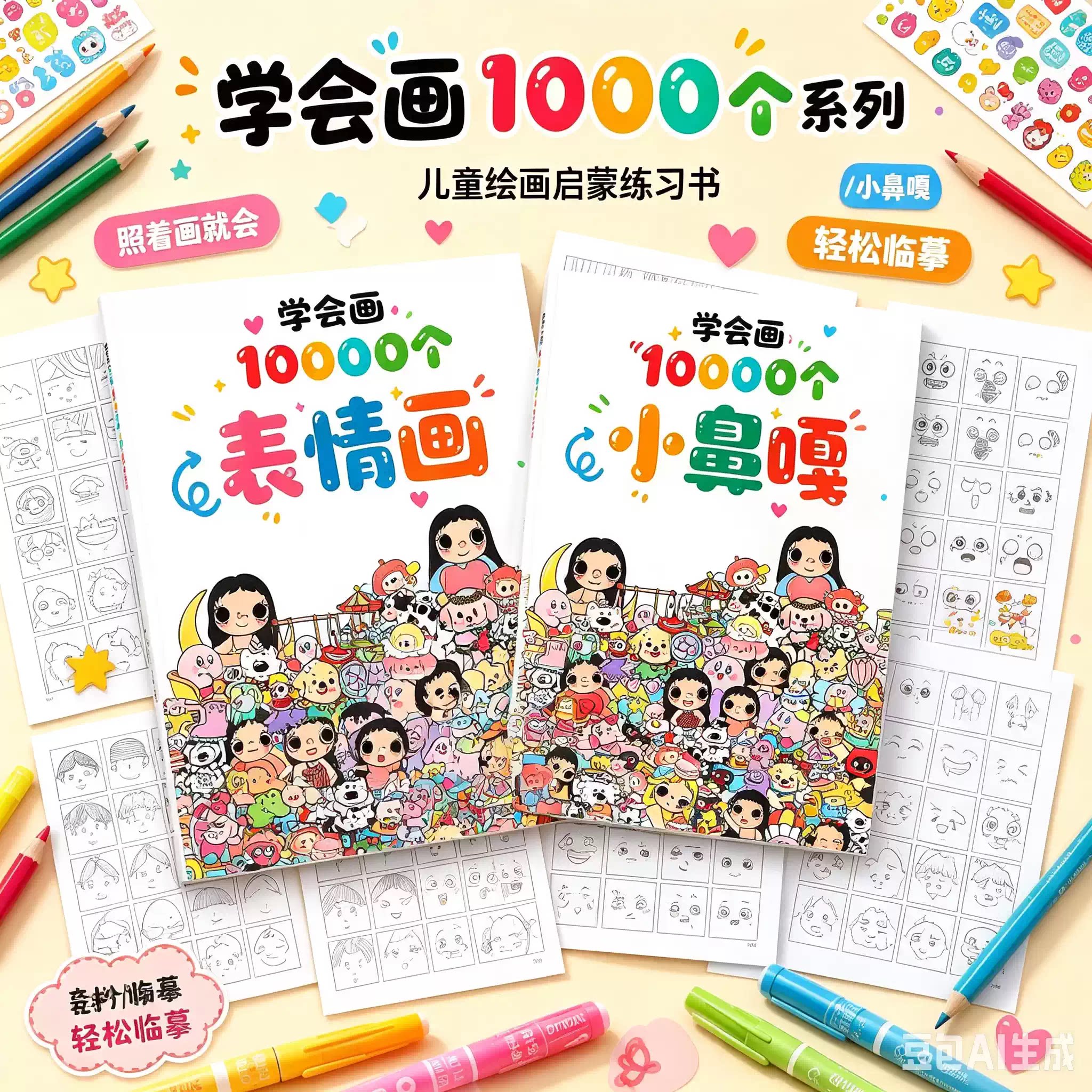 学会画个小鼻嘎表情画摸鱼线条画线稿临摹绘画本简笔画解压JM2