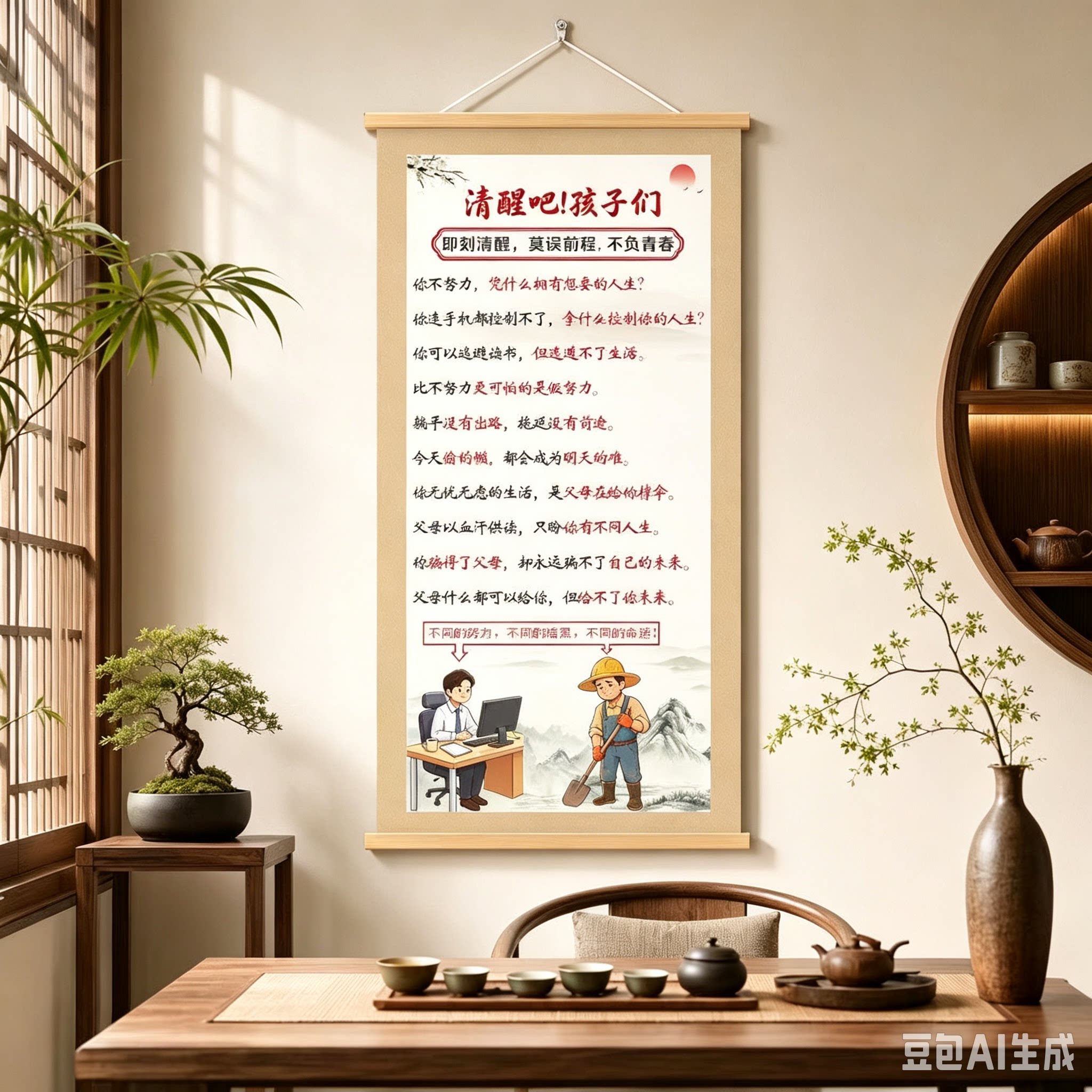 【清醒吧孩子们】新中式少年励志挂画书房客厅玄关装饰画JM