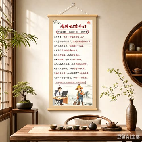 【清醒吧孩子们】新中式少年励志挂画书房客厅玄关装饰画JM2