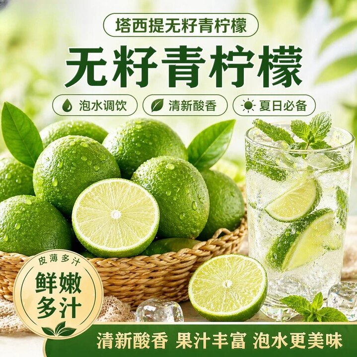 塔西提无籽青柠檬无籽香水柠檬果香新鲜皮薄多汁果园现摘1-9斤装
