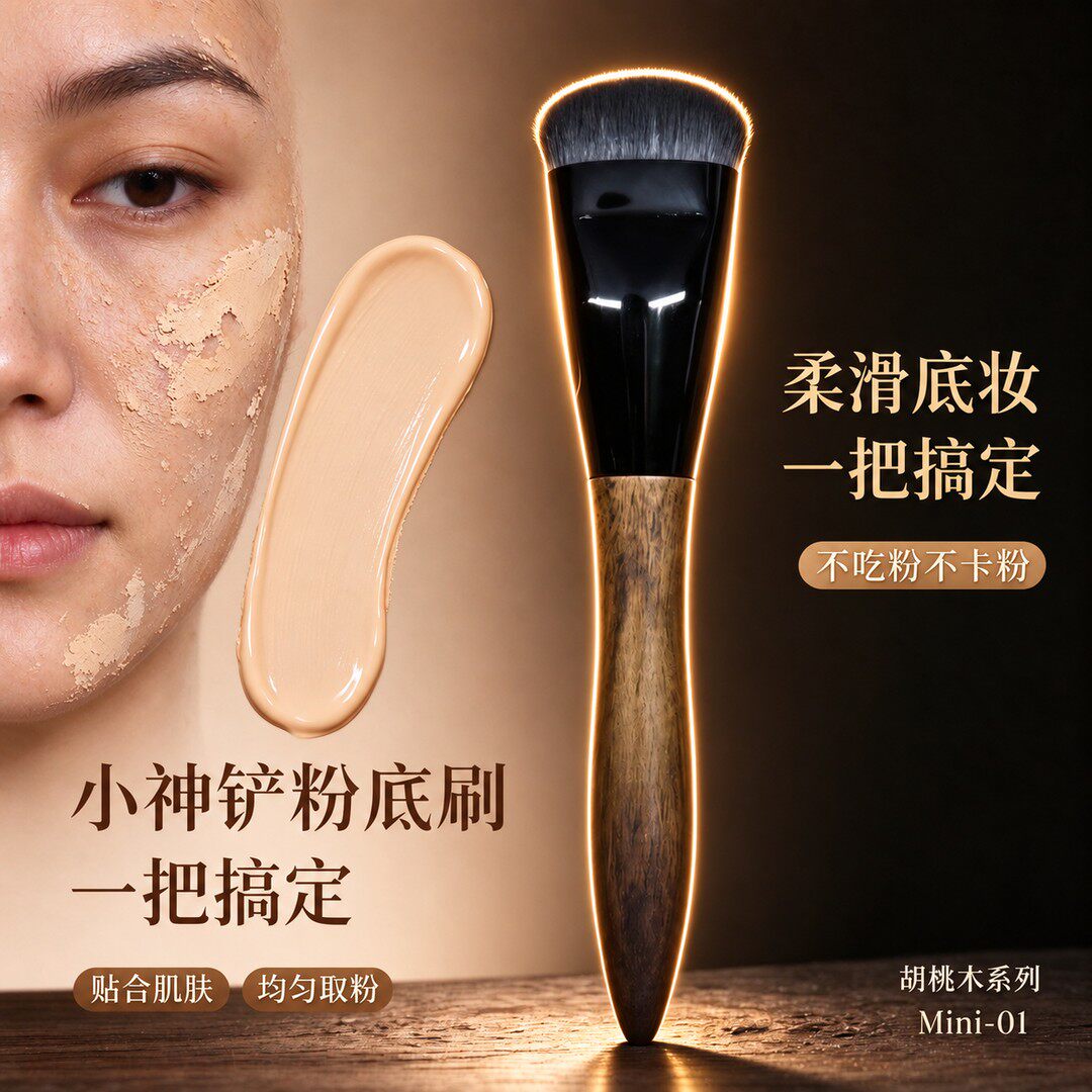 新款爆品胡桃木粉底膏刷小神铲无痕不吃粉底液师专用底妆工具lj