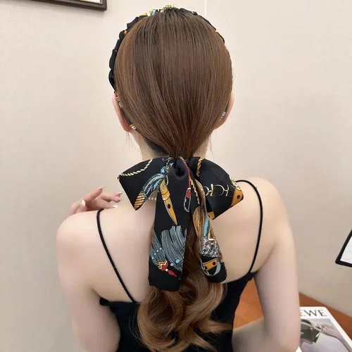 复古宫廷风碎花带齿飘带编发一体式丝巾绑发卡高颅顶发捆头箍ly