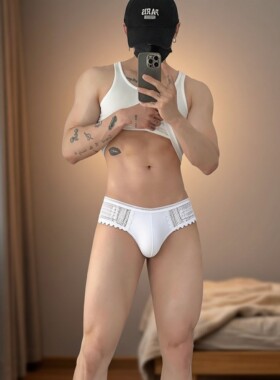 爆款男士内裤性感镂空蕾丝T裤男生3D凸囊高弹透气丁角裤个性裤头