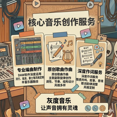音乐制作剪辑提取伴奏词曲编音频修音降调配乐视频转格式音频制作