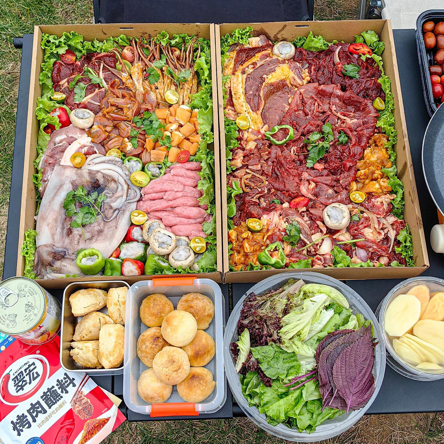 野餐盒子露营一次性牛皮纸便当盒户外食品级水果烤肉寿司打包盒