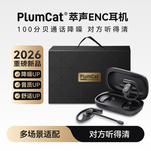 PlumCat挂耳式耳机蓝牙运动专业降噪萃声ENC耳机带磁吸感麦秆AI智能