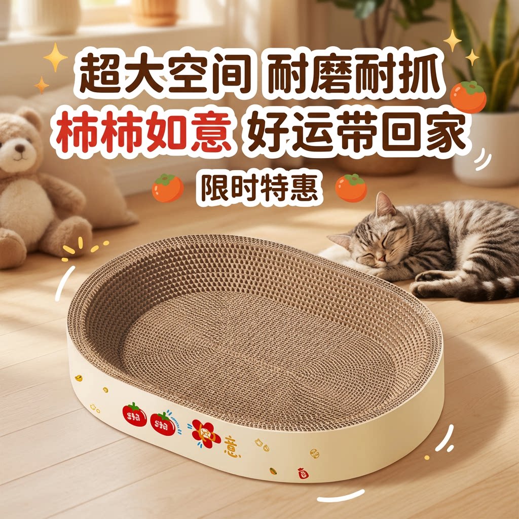 超大号猫抓板加厚耐磨耐抓不掉屑圆形窝瓦楞纸磨爪盆猫咪玩具用品
