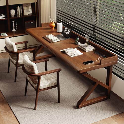 家用办公桌大长书桌工作台两人电竞桌实木大板双人电脑桌台式卧室