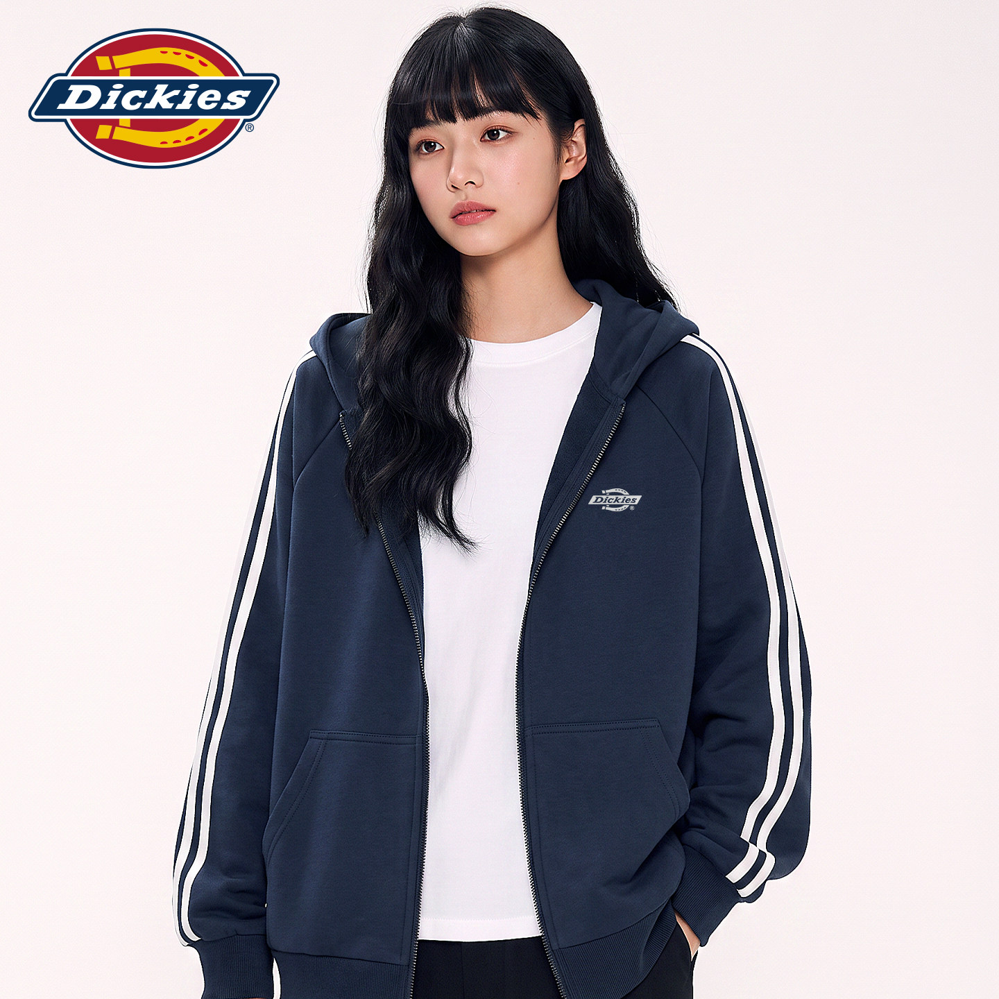 Dickies卫衣女款秋季通勤条纹休闲拉链外套新款美式衣服运动上衣