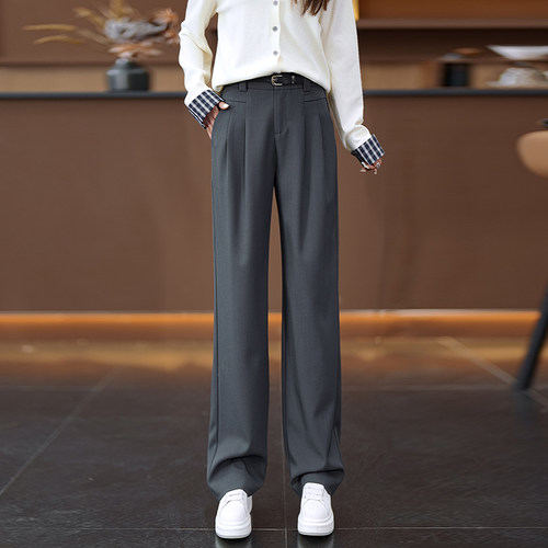 灰色黑色垂感西装阔腿裤女2026年秋季高腰宽松显瘦直筒休闲裤