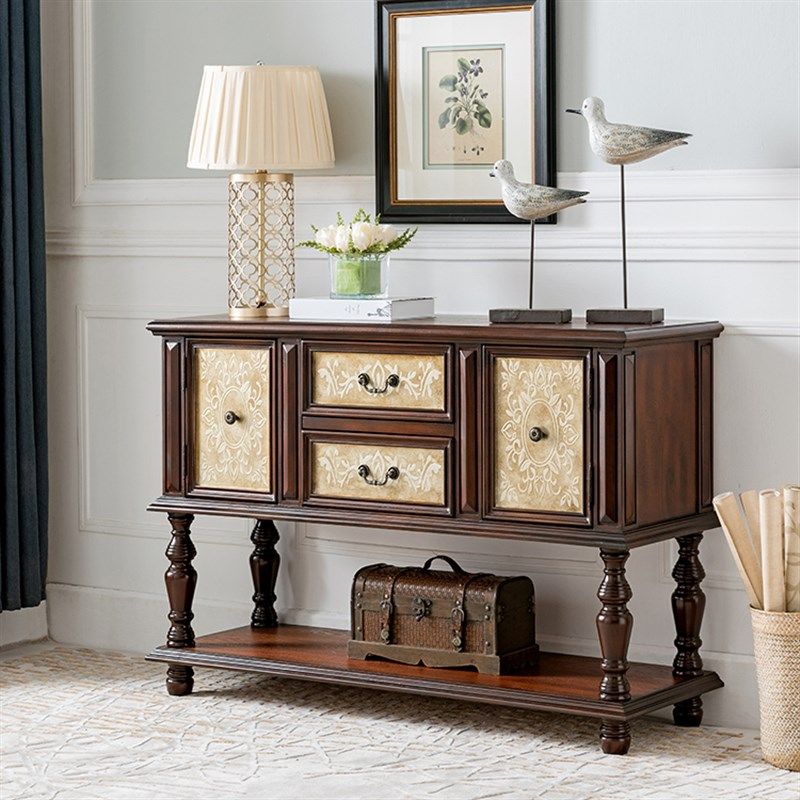 美式餐边柜黑胡桃色玄关柜大户型门厅实木玄关装饰柜客厅边柜包邮