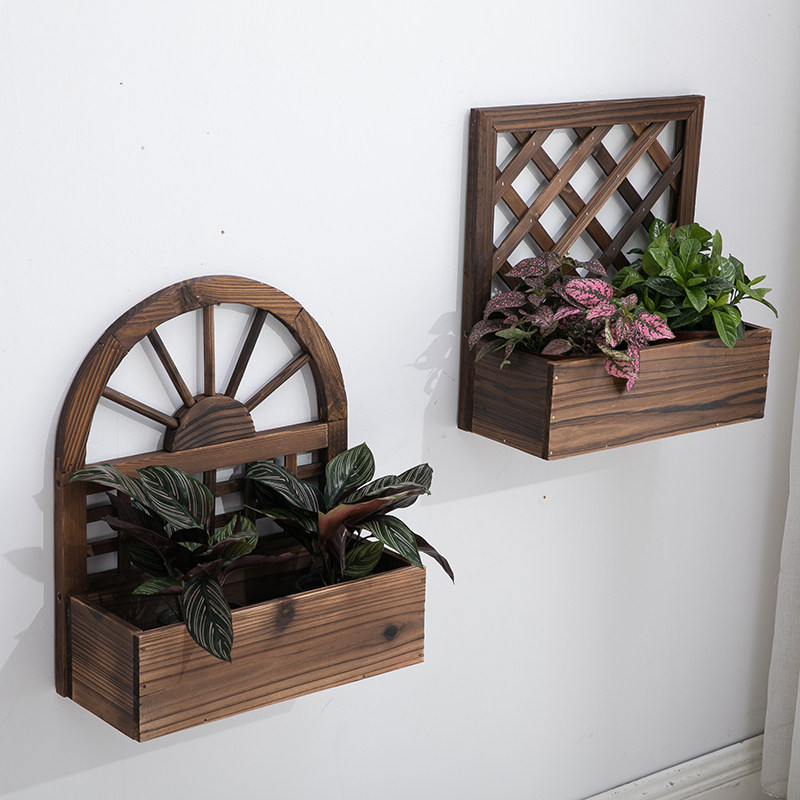 碳化防腐壁挂实木花盆墙壁装饰花篮阳台挂壁绿植种植箱造园小品
