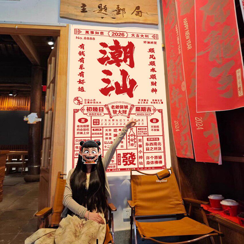 定制大张潮汕城市地名网红打卡拍照大日历挂布墙面烧烤旅游老黄历