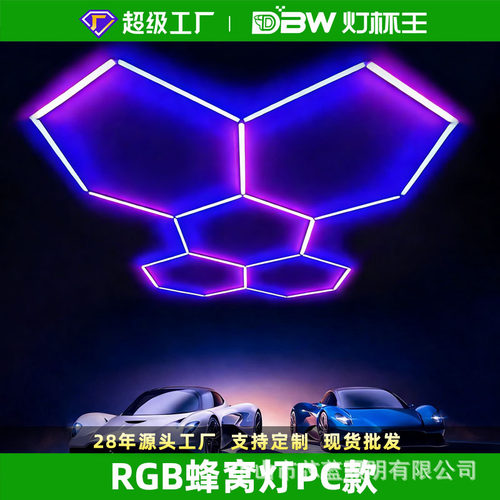 PC跨境110V洗车蜂窝灯RGB宽压彩光车库六边形汽车工位灯KTV氛围灯