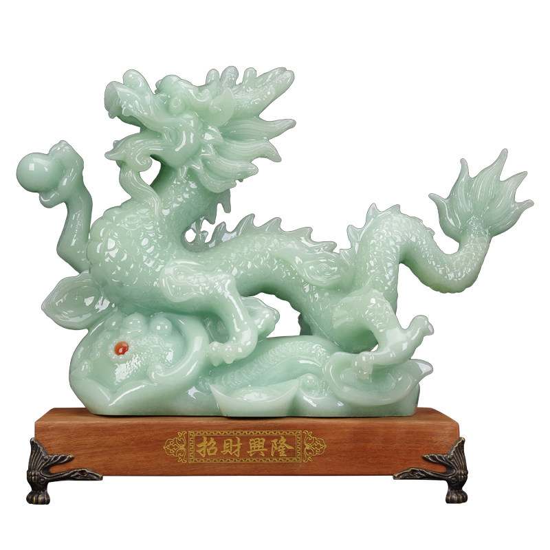 玉石十二生肖龙摆件招財鎮宅龙工艺品办公室家居青龙神兽装饰摆设