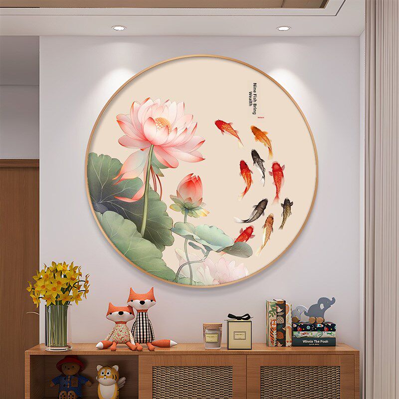 莲花九鱼画十字绣2025全新高端客厅卧室手工刺绣简单的入口装饰品