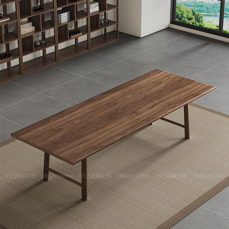 新中式黑胡桃木实木茶桌泡茶台长方书桌禅意简约茶室大尺寸会议桌