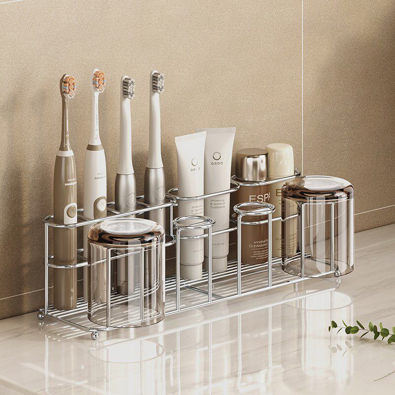 304不锈钢电动牙刷置物架壁挂式免打孔牙杯子牙膏漱口杯架子挂墙