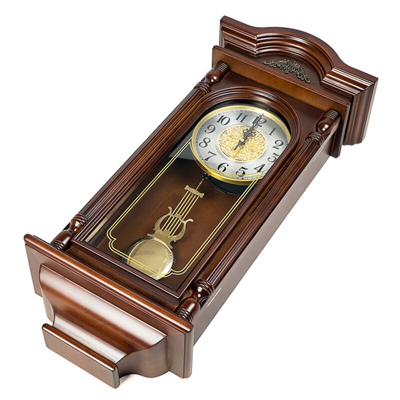 欧式古董钟客厅老式实木静音挂钟中式复古长方形摆钟整点报时钟表