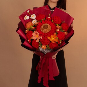 大束手工毛线针织向日葵花束情人节送妈妈老婆闺蜜生日礼物编织品