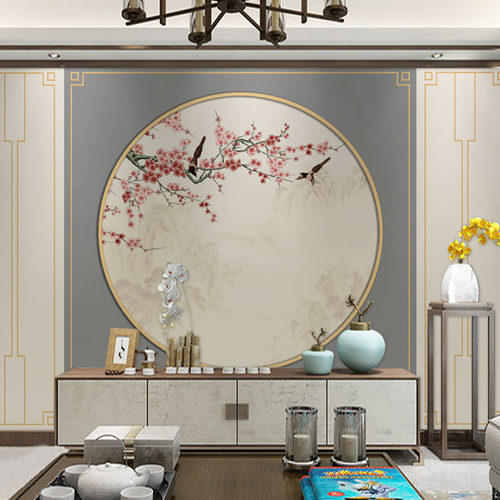 8D新中式客厅电视背景墙壁纸古典花鸟背景墙墙布定制5d壁画3D墙纸