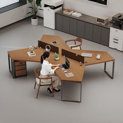 纯实木大板异形三人位电脑桌老板办公家具组合套装轻奢现代感