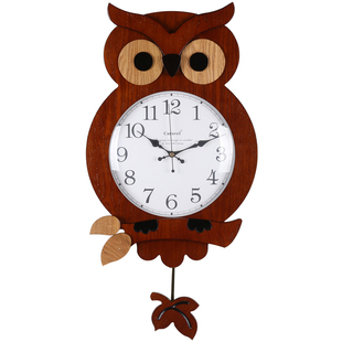 创意时尚儿童房卡通客厅挂钟现代简约静音挂表时钟猫头鹰石英钟表