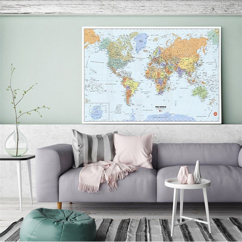 2021英文版世界墙贴办公室挂画现代装饰画客厅沙发背景墙挂图地图