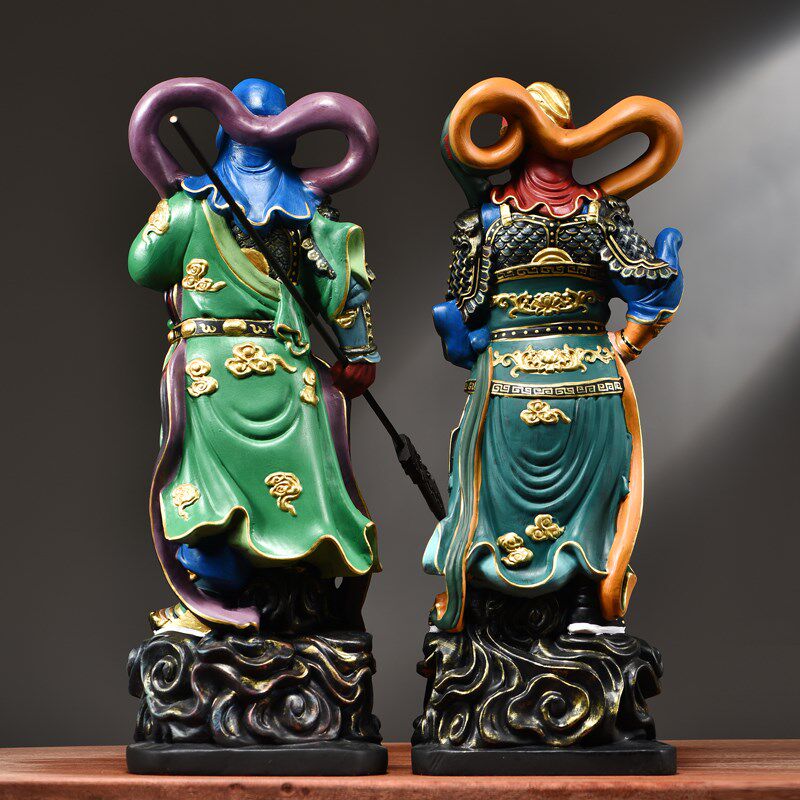 彩绘木雕伽蓝韦陀佛像摆件实木韦驮关公菩萨左右护法关公寺庙佛堂