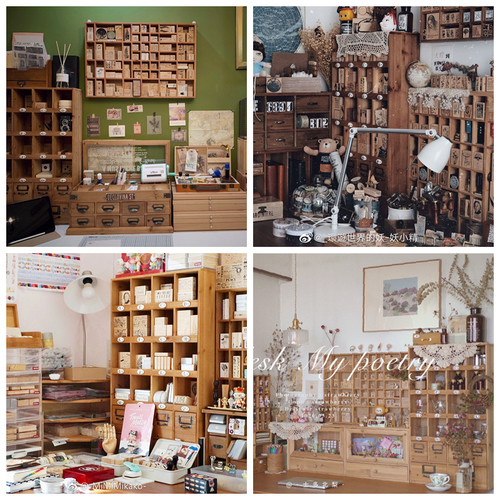 复古手账桌面实木格子架化妆品手办娃娃胶带颜料文具置物架收纳盒