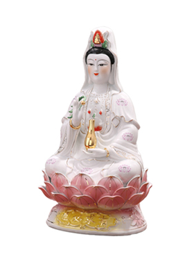 佛缘玉瓷堂12-18寸【有求必应】坐莲观世音菩萨佛像雕塑陶瓷摆件