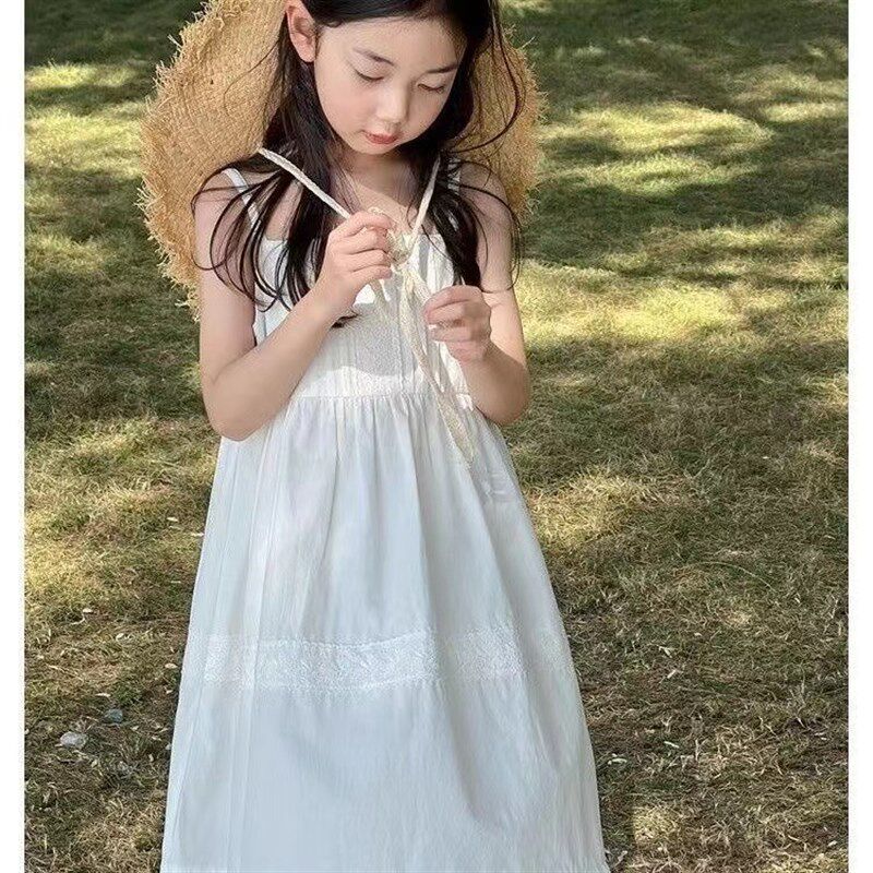 女童连衣裙夏季高级感十岁生日女孩公主裙白色吊带裙夏裙2024新款
