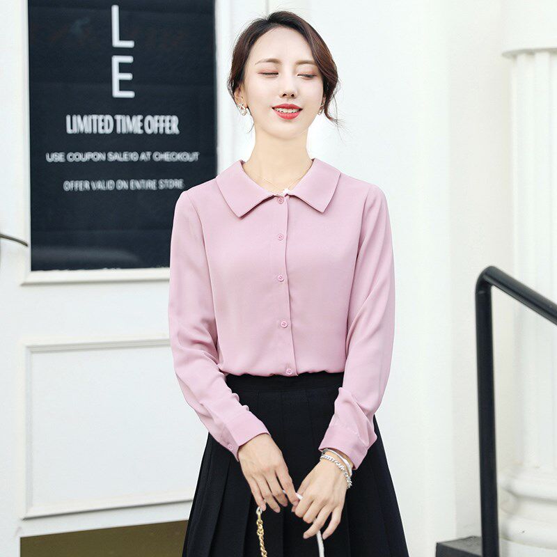 学生衬衫女长袖2025新款学院风宽松职业女士显瘦娃娃领正装衬衣春