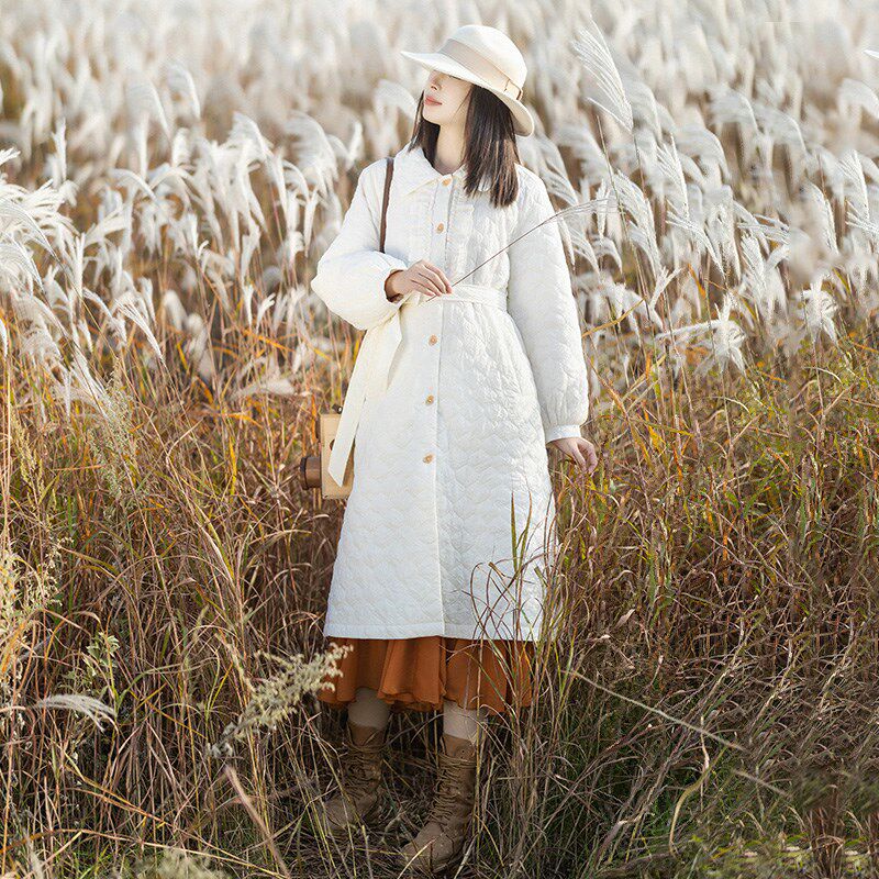【白日絮语】冬装女新款白色棉衣棉服宽松复古保暖翻领肌理感外套