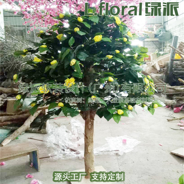 娱乐场所摆放仿真茶花树 节庆装饰大型人造白色玉兰花树 假花树图片