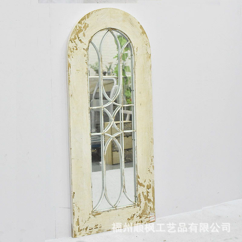 美式复古手工木制拱门梳妆镜化妆镜壁挂式客厅装饰镜