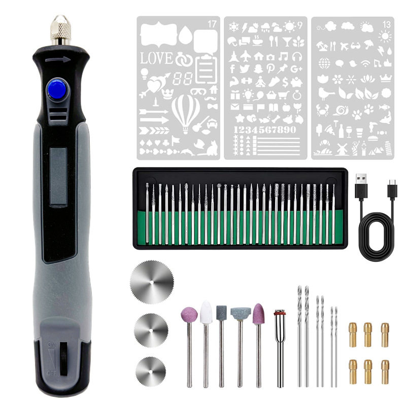 新品USB充电无极调速迷你电磨 3692微型电钻磨标除胶磨甲雕刻55PC