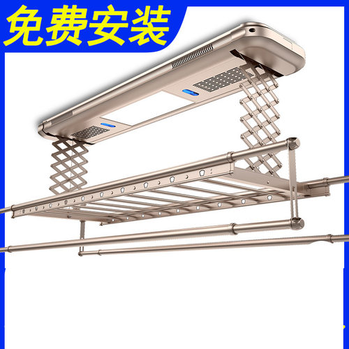 晾衣架电动凉晒杆加厚智能遥壁控升降机家用阳台双剪刀速工厂卖通