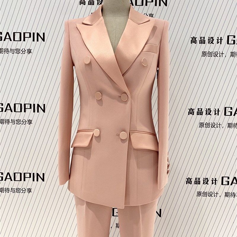 春秋季粉色西装套装女时尚修身高级感休闲职业主持人艺考西服