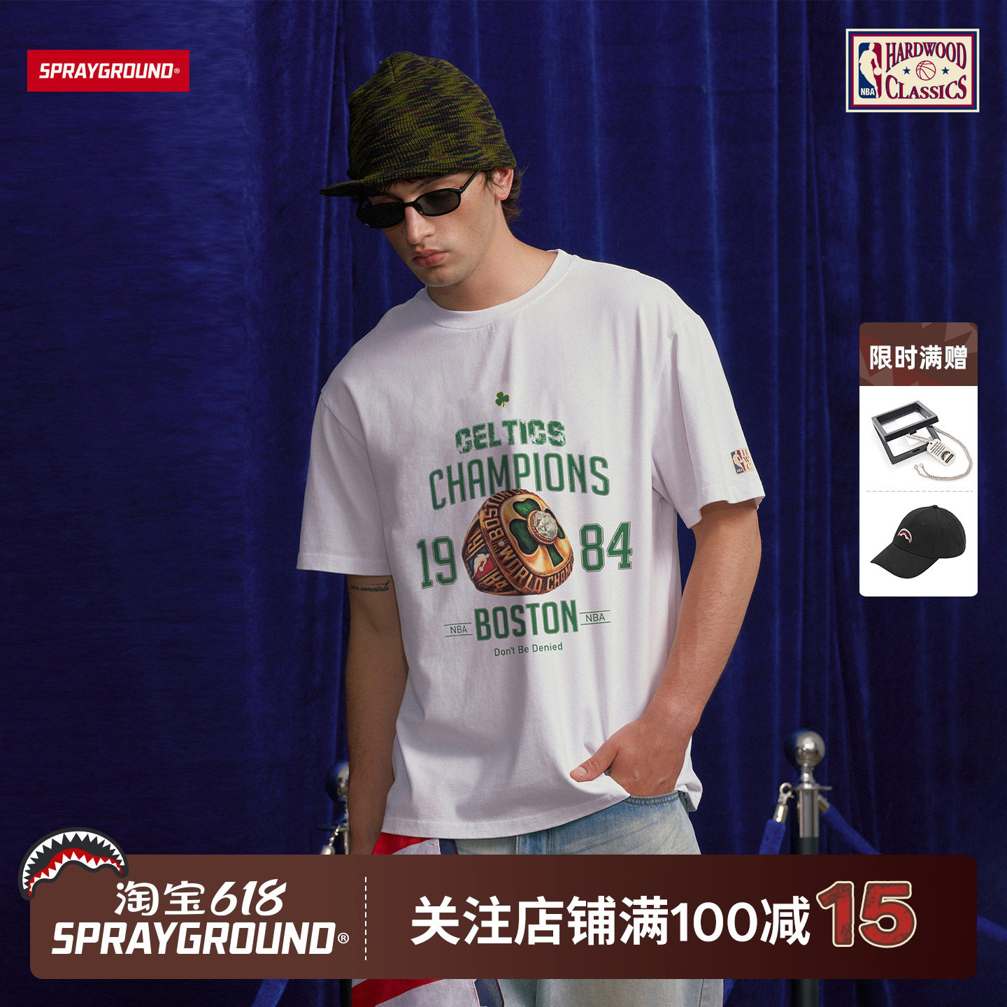 SprayGround I NBA HWC联名系列凯尔特人队冠军戒指图案短袖T恤夏