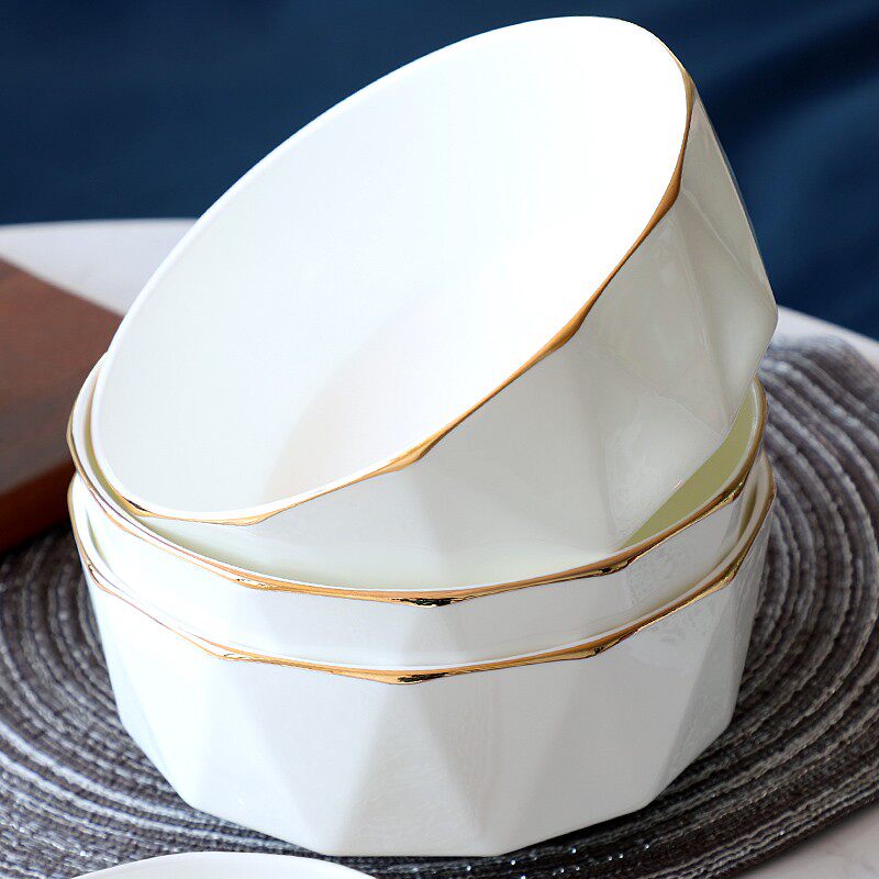 金边碗碟套装家用骨瓷餐具日式北欧创意个性面碗饭碗10只组合轻奢