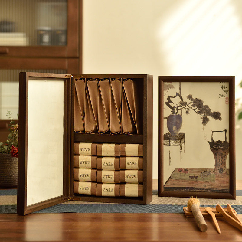 实木岩茶摆泡茶盒书写字画木盒茶叶包装礼盒半斤随手礼茶盒长方形