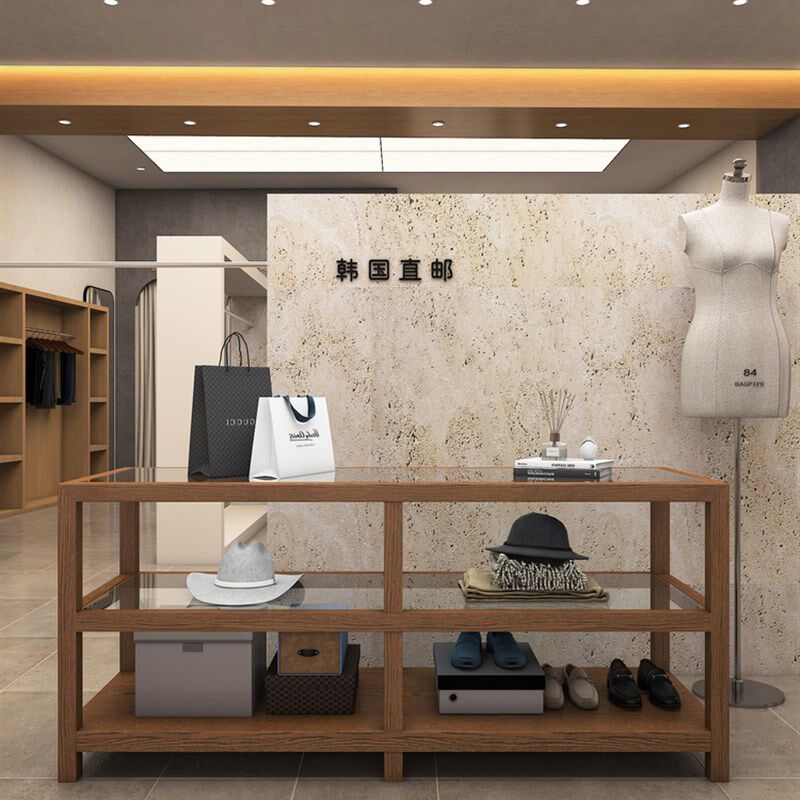 服装店中岛台展示柜鞋子女装店包包流水台陈列柜饰品玻璃展架摆台