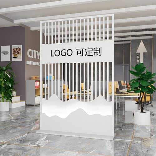 公司铁艺隔断免打孔可移动屏风办公室进门玄关Logo形象背景墙装饰