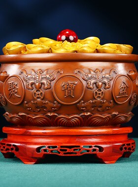 实心紫铜聚宝盆摆件存钱罐米缸客厅玄关办公桌乔迁新家家居装饰品