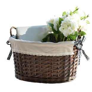 宜然家居田园草编柳编藤编杂物储物收纳筐桌面圆形篮子手工编织筐