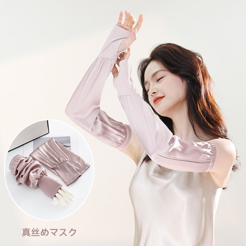 真丝防晒袖套女冰袖夏季薄款开车宽松手袖高端套袖桑蚕丝2024新款