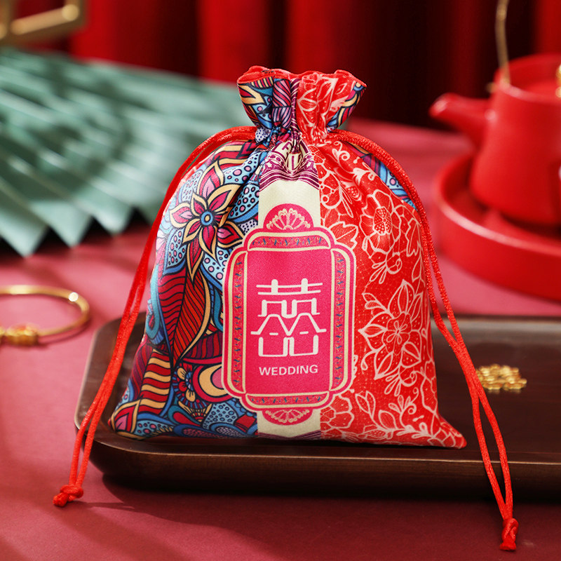 婚礼创意结婚喜糖袋子抽绳束口袋回礼袋拉绳手提袋糖果袋喜糖盒子